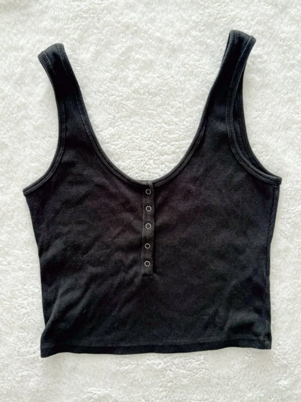 Abercrombie Soft A&F Rib Tank Top Black Cropped Button Front Size S - Picture 1 of 5